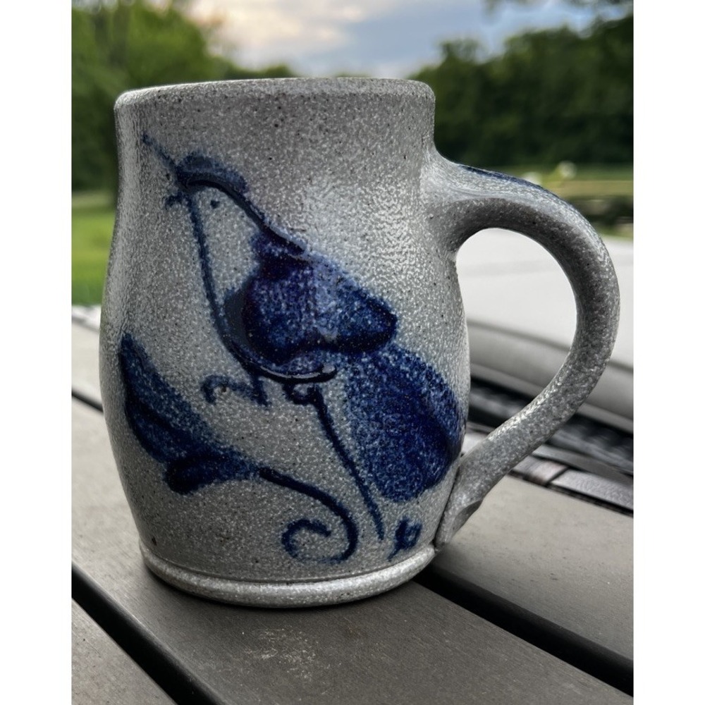 Rowe Pottery Works Blue Bird 4.5" Vintage Mug Salt Glaze